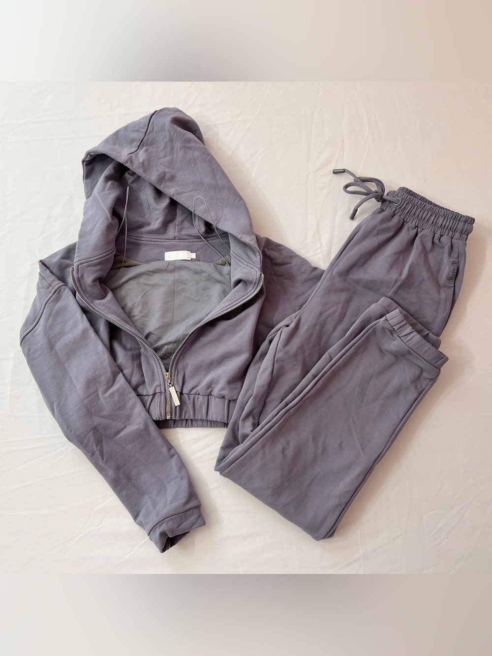 Meshki Cropped Zip Up Hoodie Jacket + Crop Top + Joggers Jogger Sweatpants Set